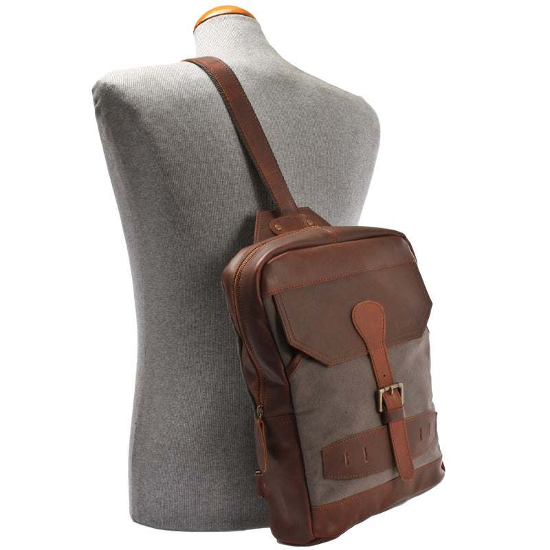 Leconi Freizeitrucksack Crossbag Rucksack Damen Herren Leder Canvas Grau LE1012