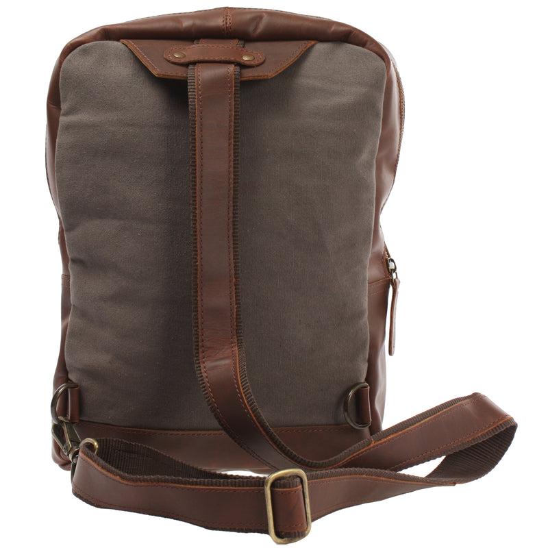 Leconi Freizeitrucksack Crossbag Rucksack Damen Herren Leder Canvas Grau LE1012
