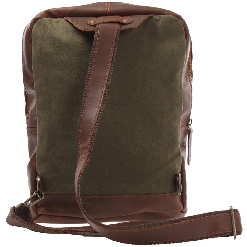 Leconi Freizeitrucksack Crossbag Rucksack Damen Herren Leder Canvas Grün LE1012