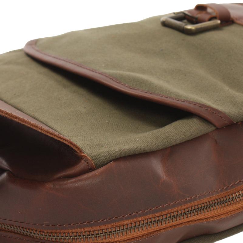 Leconi Freizeitrucksack Crossbag Rucksack Damen Herren Leder Canvas Grün LE1012