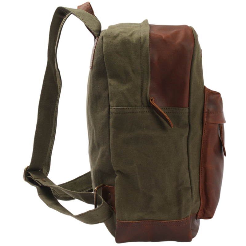 Leconi Freizeitrucksack Lederrucksack Sportrucksack Leder Canvas Grün LE1015