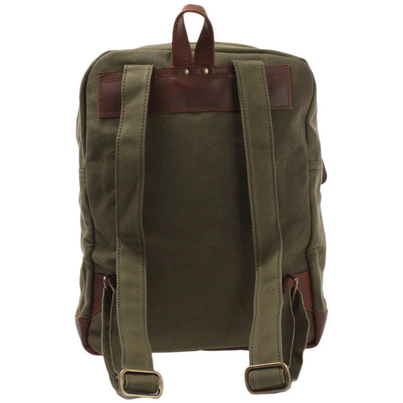 Leconi Freizeitrucksack Lederrucksack Sportrucksack Leder Canvas Grün LE1015