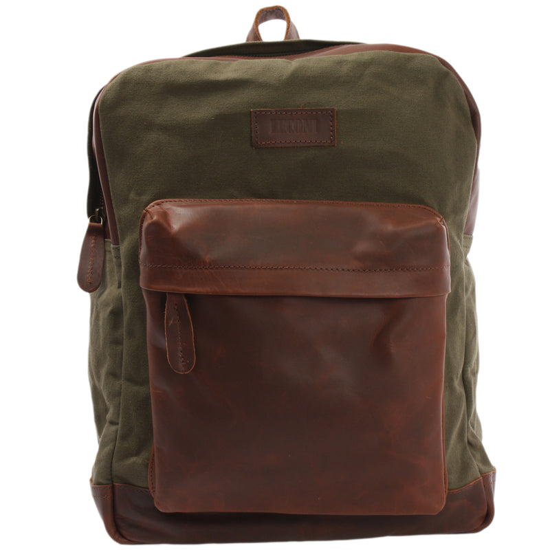 Leconi Freizeitrucksack Lederrucksack Sportrucksack Leder Canvas grün LE1015