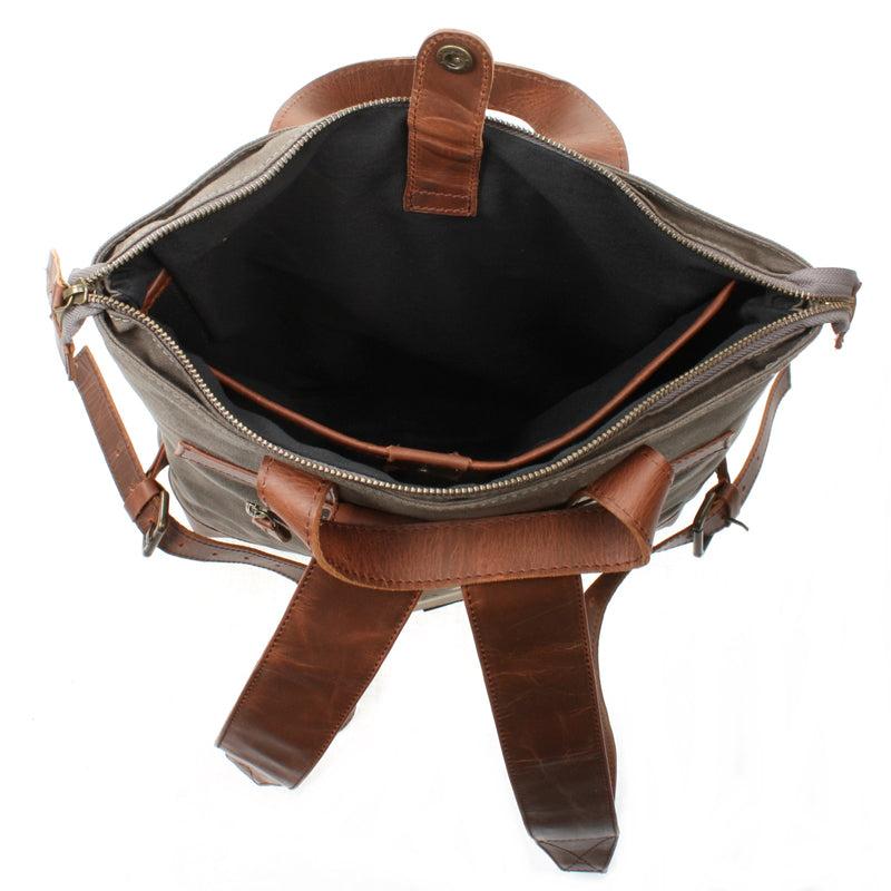 Leconi Freizeitrucksack Rucksack DIN A4 Canvas Leder Grau LE1021