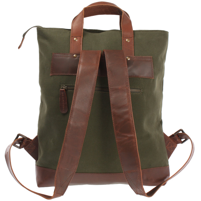 Leconi Freizeitrucksack Rucksack DIN A4 Canvas Leder Grün LE1021