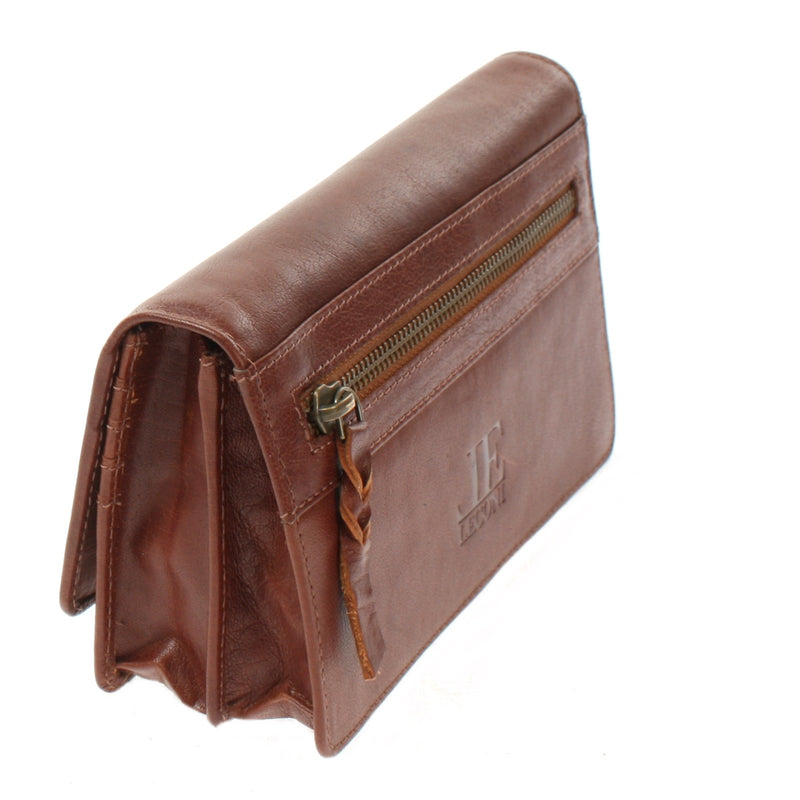 Leconi Geldbörse Damen Clutch Portemonnaie Leder Braun LE9016