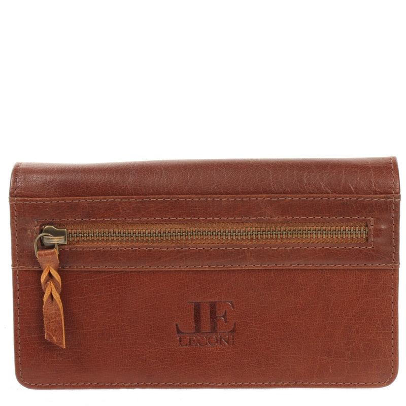 Leconi Geldbörse Damen Clutch Portemonnaie Leder Braun LE9016