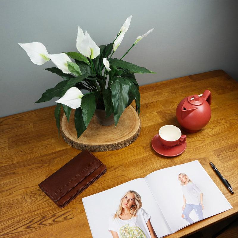 Leconi Geldbörse Damen Clutch Portemonnaie Leder Braun LE9016