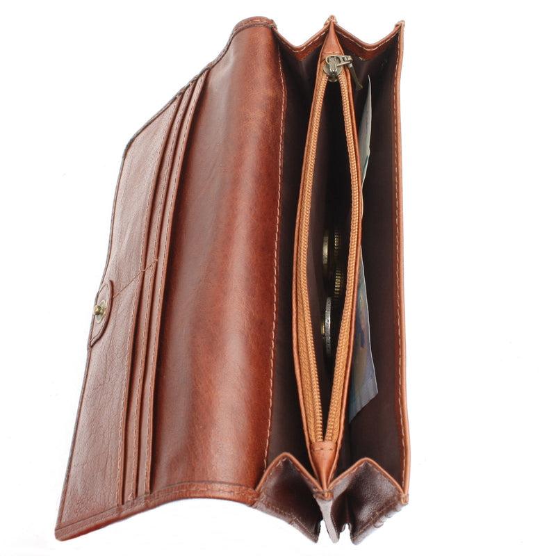 Leconi Geldbörse Damen Clutch Portemonnaie Leder Braun LE9016