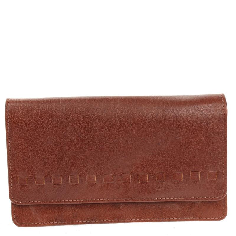 Leconi Geldbörse Damen Clutch Portemonnaie Leder braun LE9016