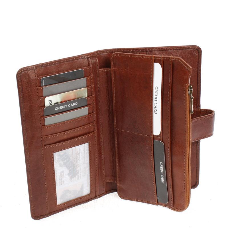 Leconi Geldbörse Damen Portemonnaie Leder Braun LE9017