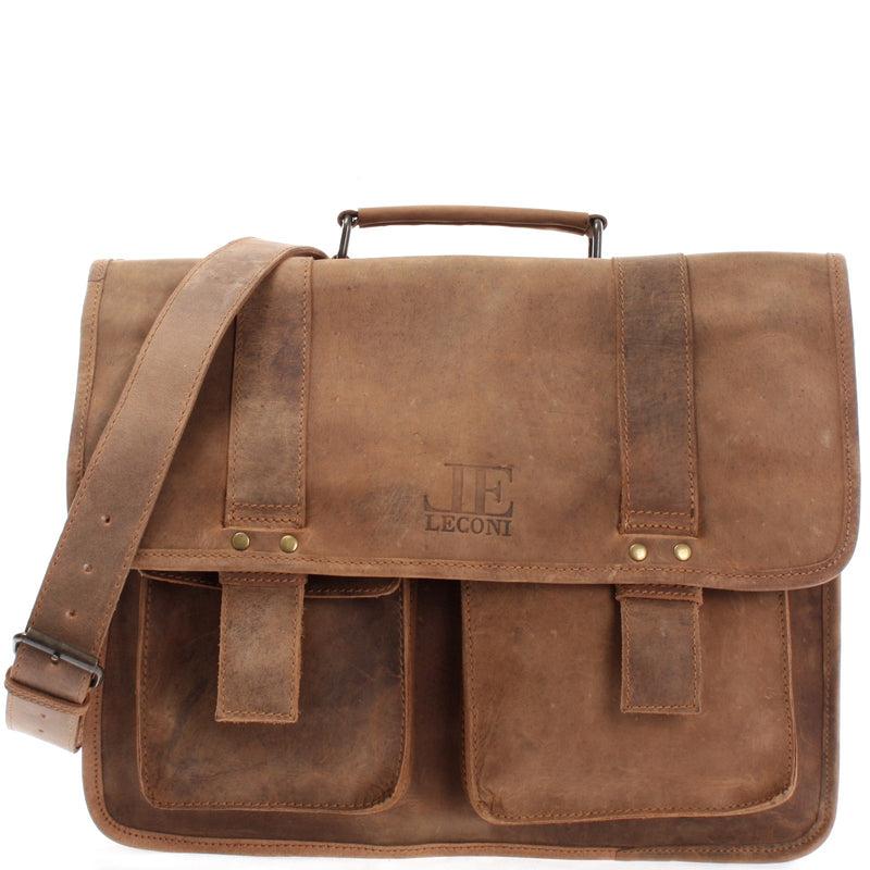 Leconi große Aktentasche Lehrertasche Businesstasche Leder vintage braun LE3030