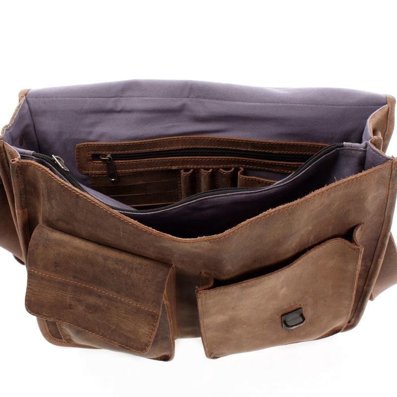 Leconi Große Aktentasche Lehrertasche DIN A4 Leder Braun LE3030