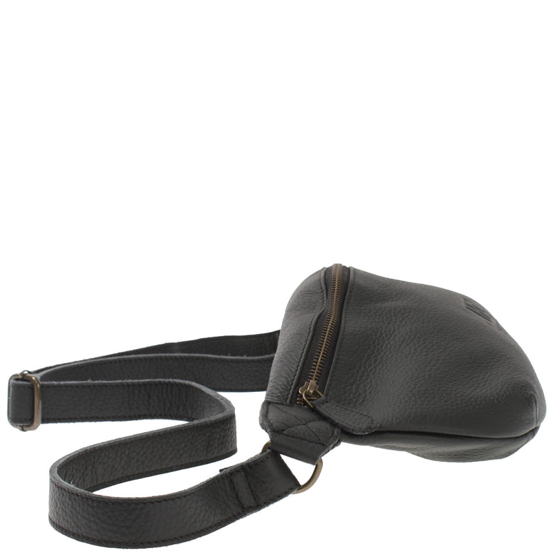 Leconi Große Bauchtasche Umhängetasche Crossbody Ledertasche Leder Schwarz LE3088