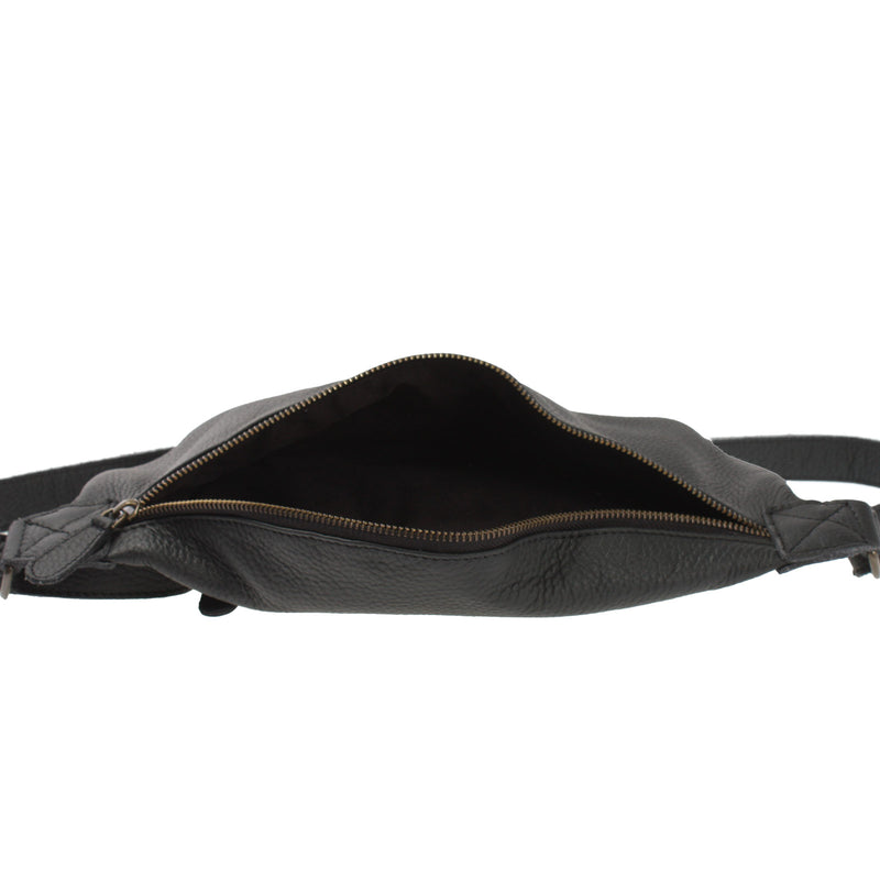 Leconi Große Bauchtasche Umhängetasche Crossbody Ledertasche Leder Schwarz LE3088