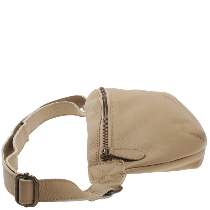 Leconi Große Bauchtasche Umhängetasche Crossbody Ledertasche Leder Sand LE3088