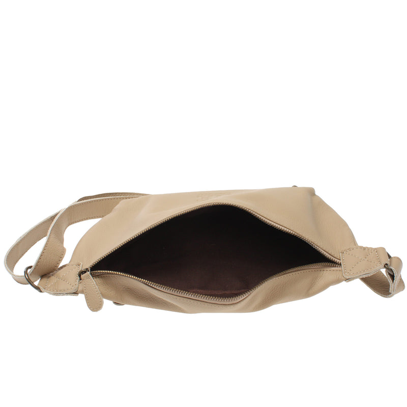 Leconi Große Bauchtasche Umhängetasche Crossbody Ledertasche Leder Sand LE3088