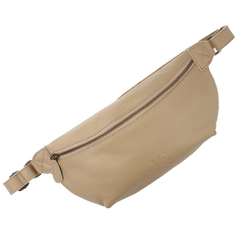 Leconi große Bauchtasche Umhängetasche Crossbody Ledertasche Leder sand LE3088