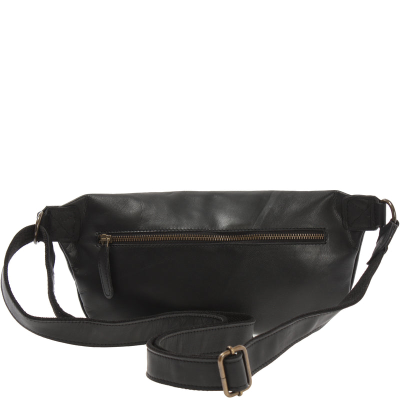 Leconi Große Bauchtasche Umhängetasche Crossbody Ledertasche Leder Schwarz LE3087