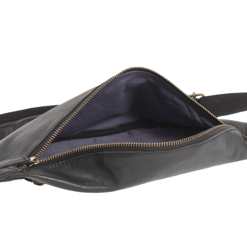 Leconi Große Bauchtasche Umhängetasche Crossbody Ledertasche Leder Schwarz LE3087