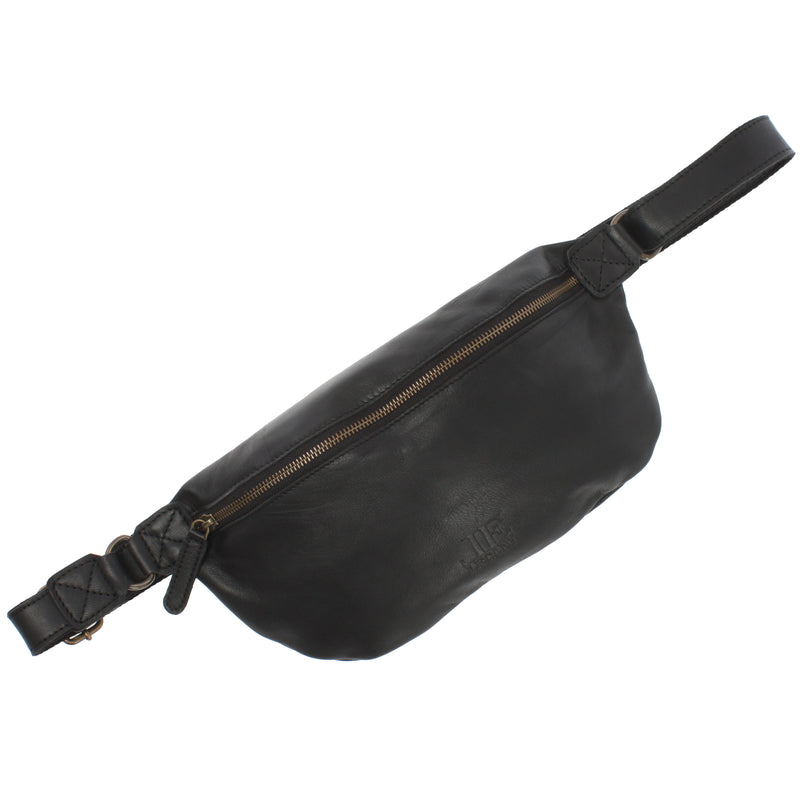 Leconi große Bauchtasche Umhängetasche Crossbody Ledertasche Leder schwarz LE3087