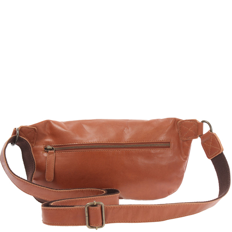 Leconi Große Bauchtasche Umhängetasche Crossbody Ledertasche Leder Cognac LE3087