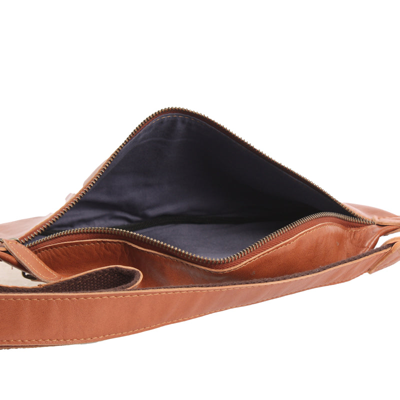 Leconi Große Bauchtasche Umhängetasche Crossbody Ledertasche Leder Cognac LE3087