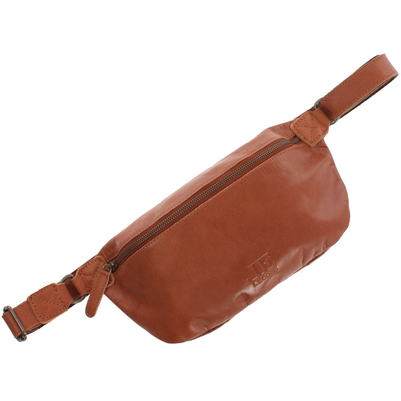 Leconi große Bauchtasche Umhängetasche Crossbody Ledertasche Leder cognac LE3087