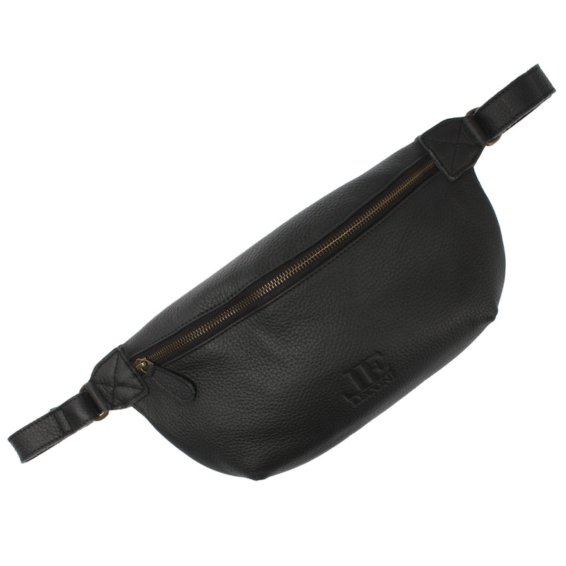 Leconi große Bauchtasche Umhängetasche Crossbody Ledertasche Leder schwarz LE3088