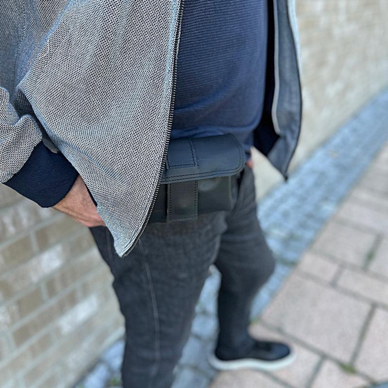 Leconi Große Gürteltasche Bauchtasche Hüfttasche Damen Herren Rindsleder Schwarz LE9030