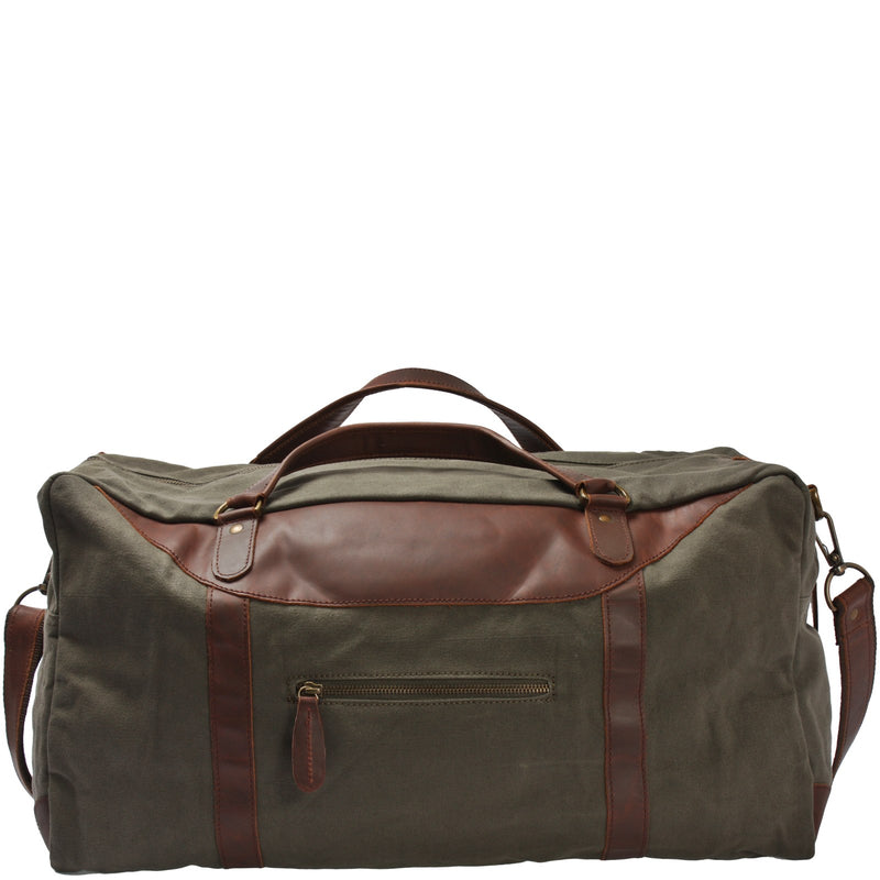 Leconi Große Reisetasche Weekender Handgepäck Canvas Leder Grün LE2020