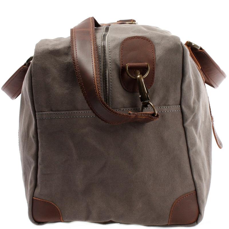 Leconi Große Reisetasche Weekender Handgepäck Canvas Leder Grau LE2020