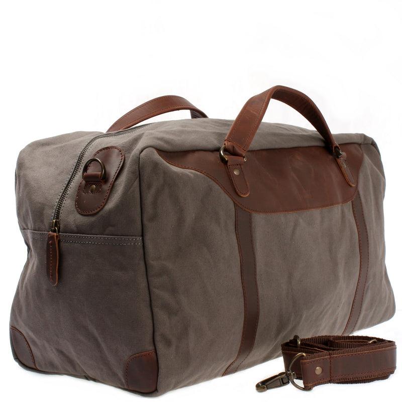 Leconi Große Reisetasche Weekender Handgepäck Canvas Leder Grau LE2020