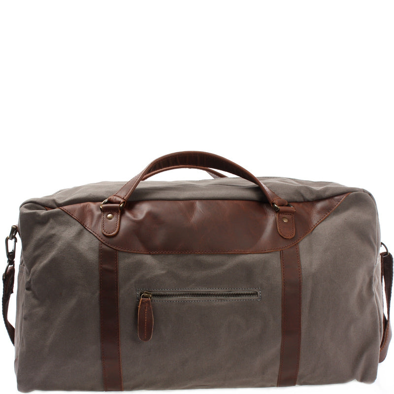 Leconi Große Reisetasche Weekender Handgepäck Canvas Leder Grau LE2020