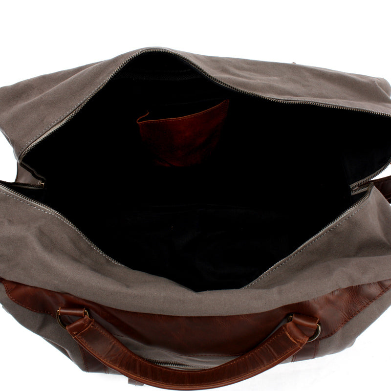 Leconi Große Reisetasche Weekender Handgepäck Canvas Leder Grau LE2020