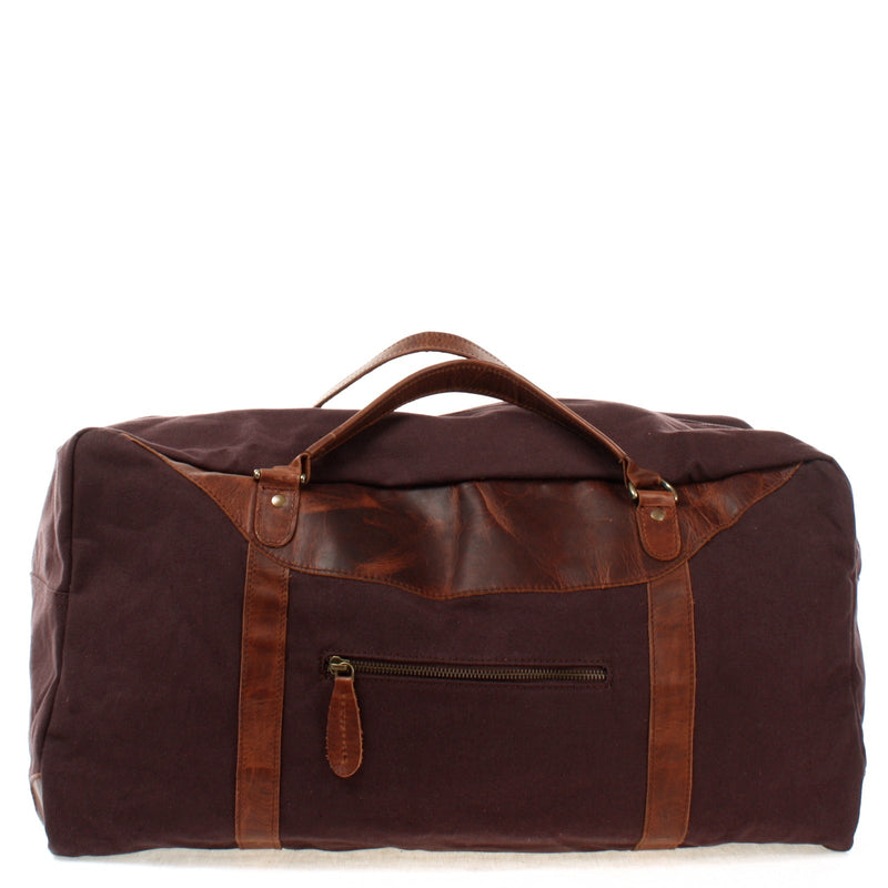 Leconi Große Reisetasche Weekender Handgepäck Canvas Leder Mokka LE2020