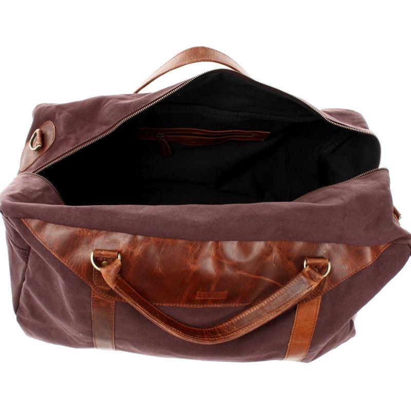 Leconi Große Reisetasche Weekender Handgepäck Canvas Leder Mokka LE2020