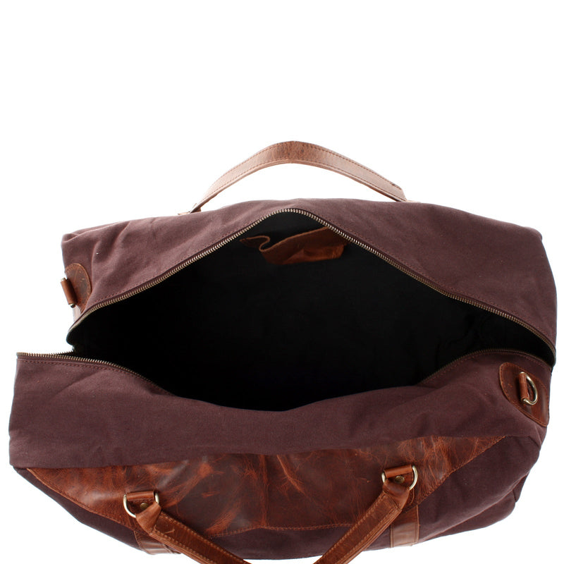 Leconi Große Reisetasche Weekender Handgepäck Canvas Leder Mokka LE2020