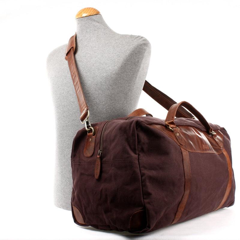 Leconi Große Reisetasche Weekender Handgepäck Canvas Leder Mokka LE2020