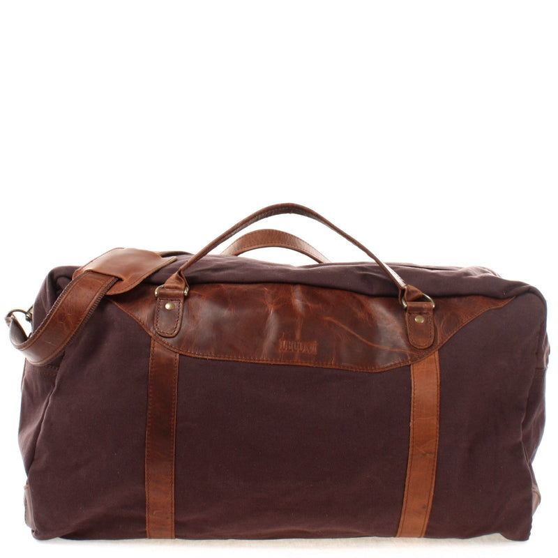Leconi große Reisetasche Weekender Handgepäck Canvas Leder mokka LE2020