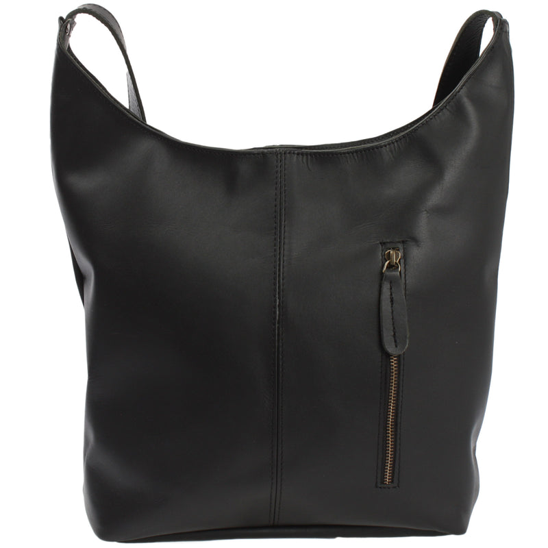 Leconi Große Umhängetasche Schultertasche Beuteltasche Damentasche Leder Schwarz LE0055