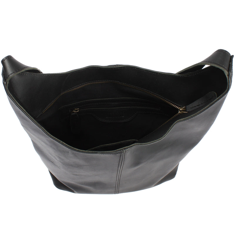 Leconi Große Umhängetasche Schultertasche Beuteltasche Damentasche Leder Schwarz LE0055