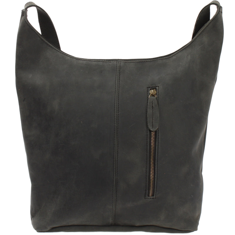 Leconi Große Umhängetasche Schultertasche Beuteltasche Damentasche Leder Grau LE0055