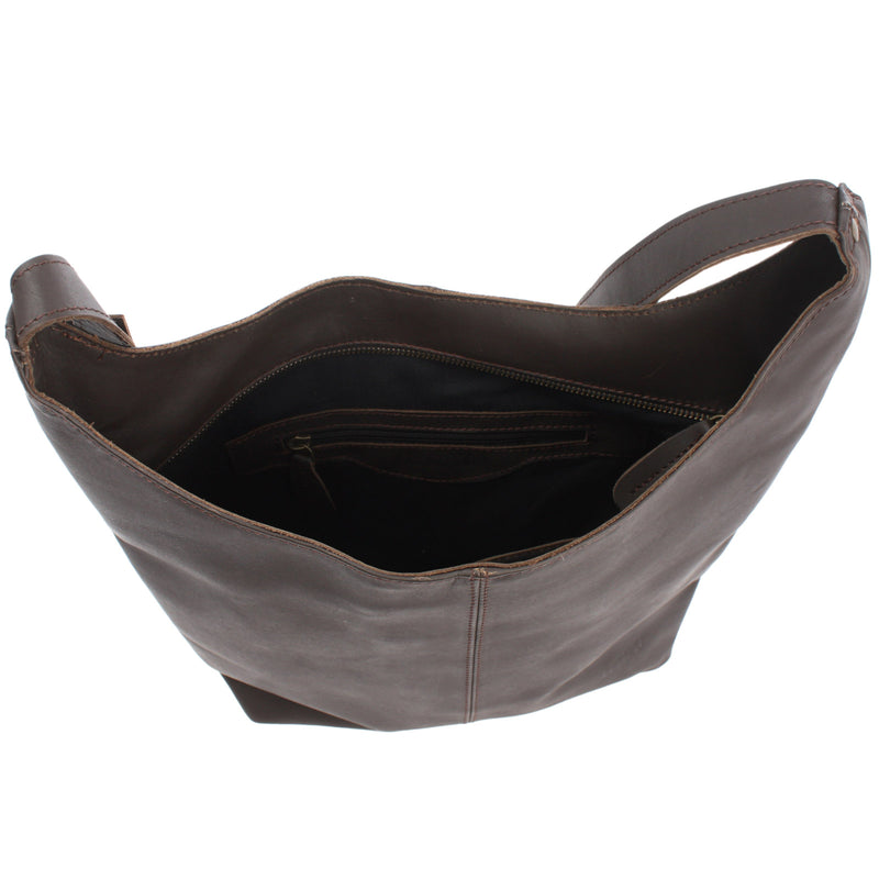 Leconi Große Umhängetasche Schultertasche Beuteltasche Damentasche Leder Dunkelbraun LE0055