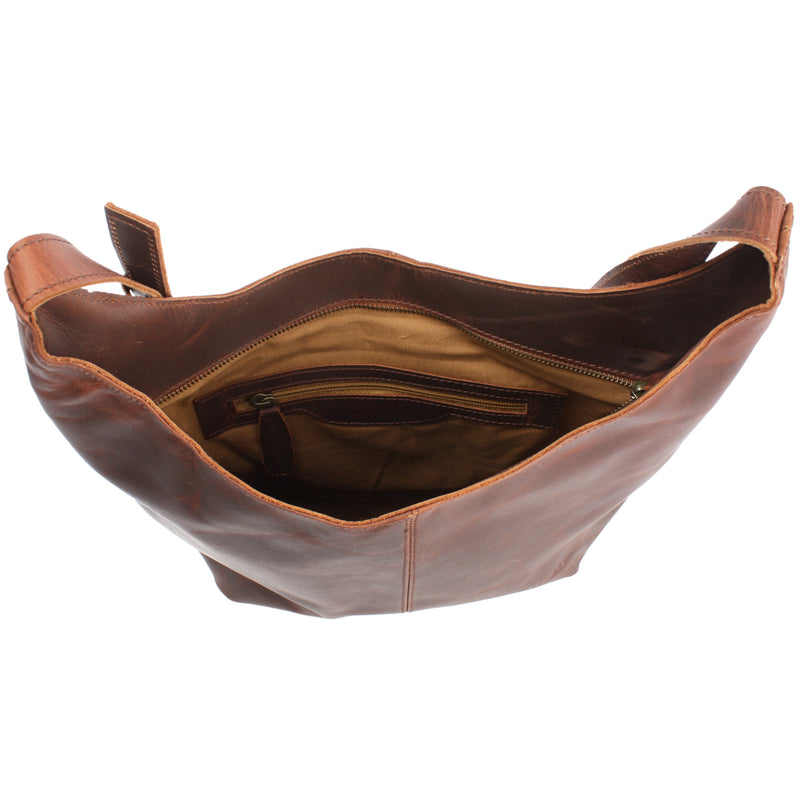 Leconi Große Umhängetasche Schultertasche Beuteltasche Damentasche Leder Braun LE0055