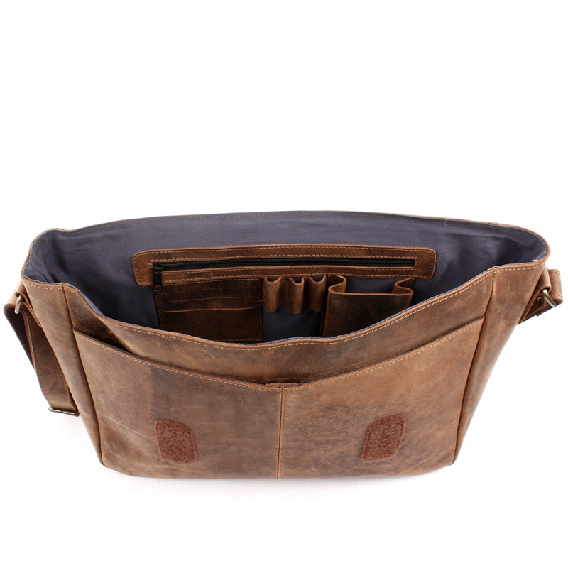 Leconi Große Umhängetasche Schultertasche Messenger Bag Aktentasche Businesstasche Leder Vintage Braun LE3064