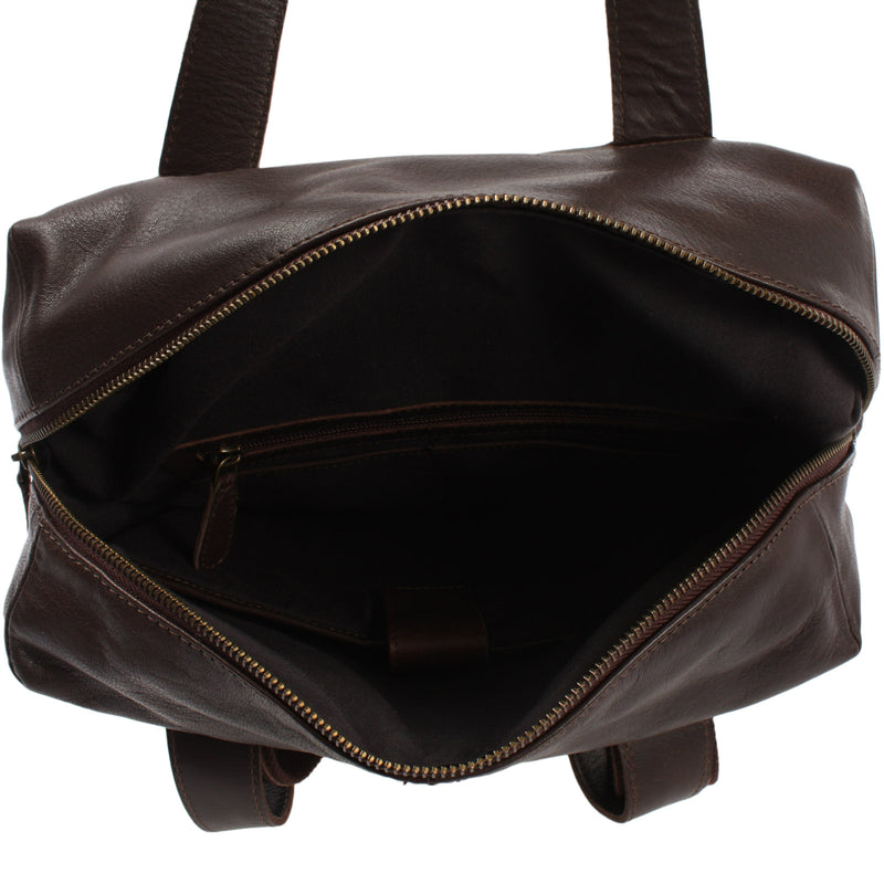 Leconi Großer Rucksack Lederrucksack Freizeitrucksack Damen Herren Leder Dunkelbraun LE1020