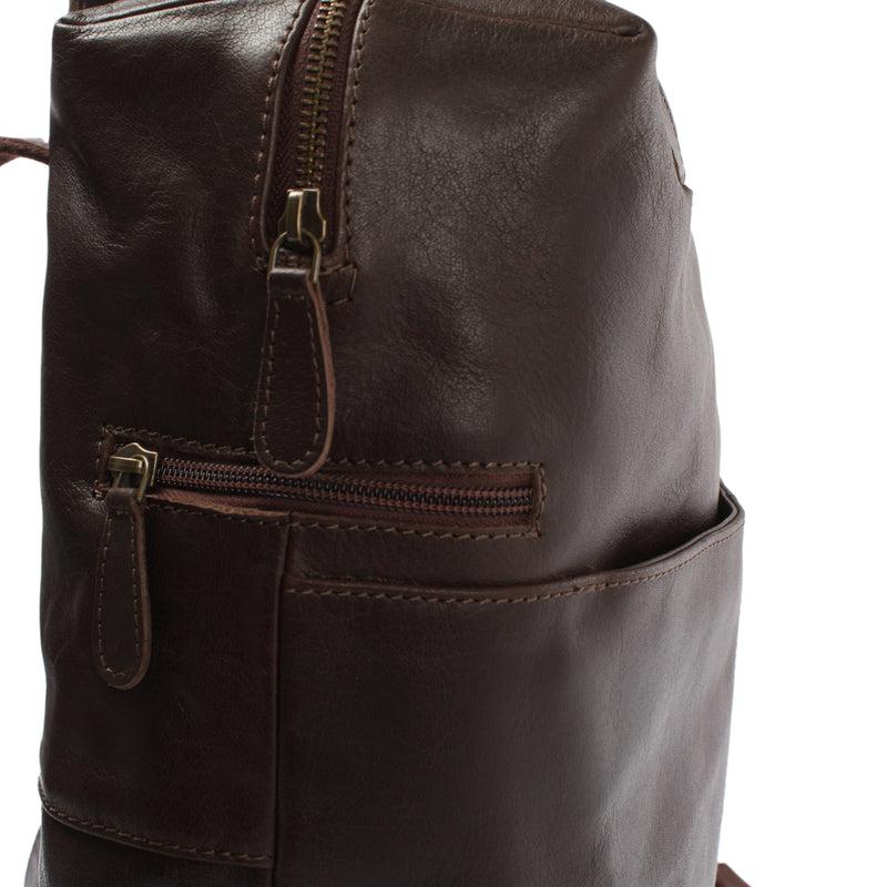 Leconi Großer Rucksack Lederrucksack Freizeitrucksack Damen Herren Leder Dunkelbraun LE1020