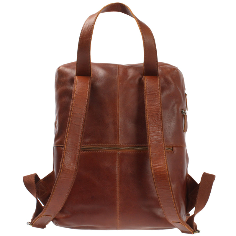 Leconi Großer Rucksack Lederrucksack Freizeitrucksack Damen Herren Leder Braun LE1020