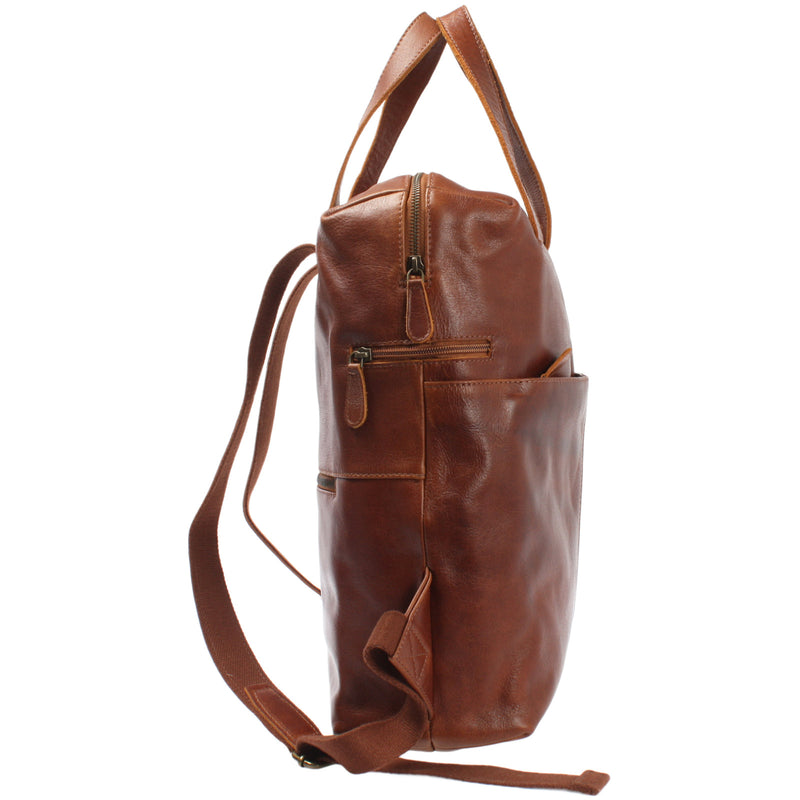 Leconi Großer Rucksack Lederrucksack Freizeitrucksack Damen Herren Leder Braun LE1020